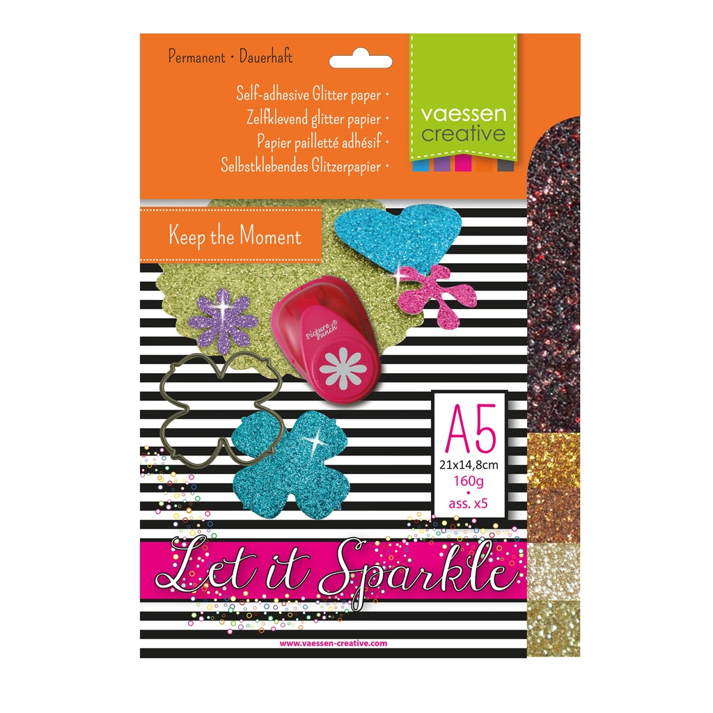 Glitter papier zelfklevend 160g A5 5/Pkg - Assortiment 2