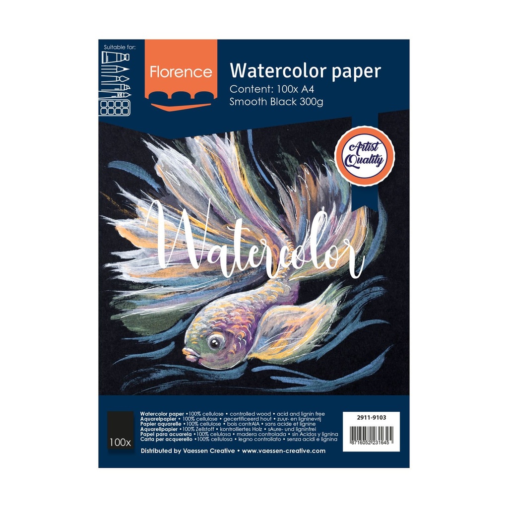 Florence Aquarelpapier Smooth A4 300gr - Black