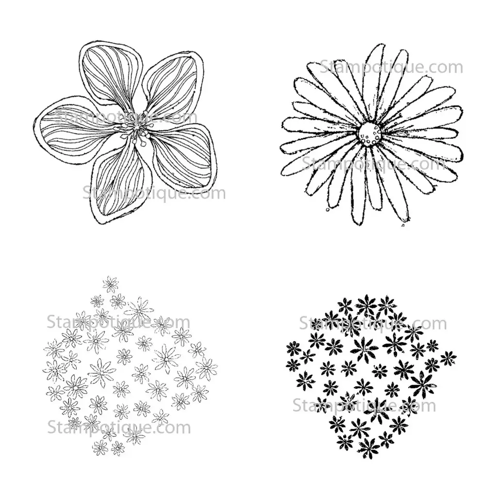 Stampotique Cling Stamp - 14059 Flower Cube