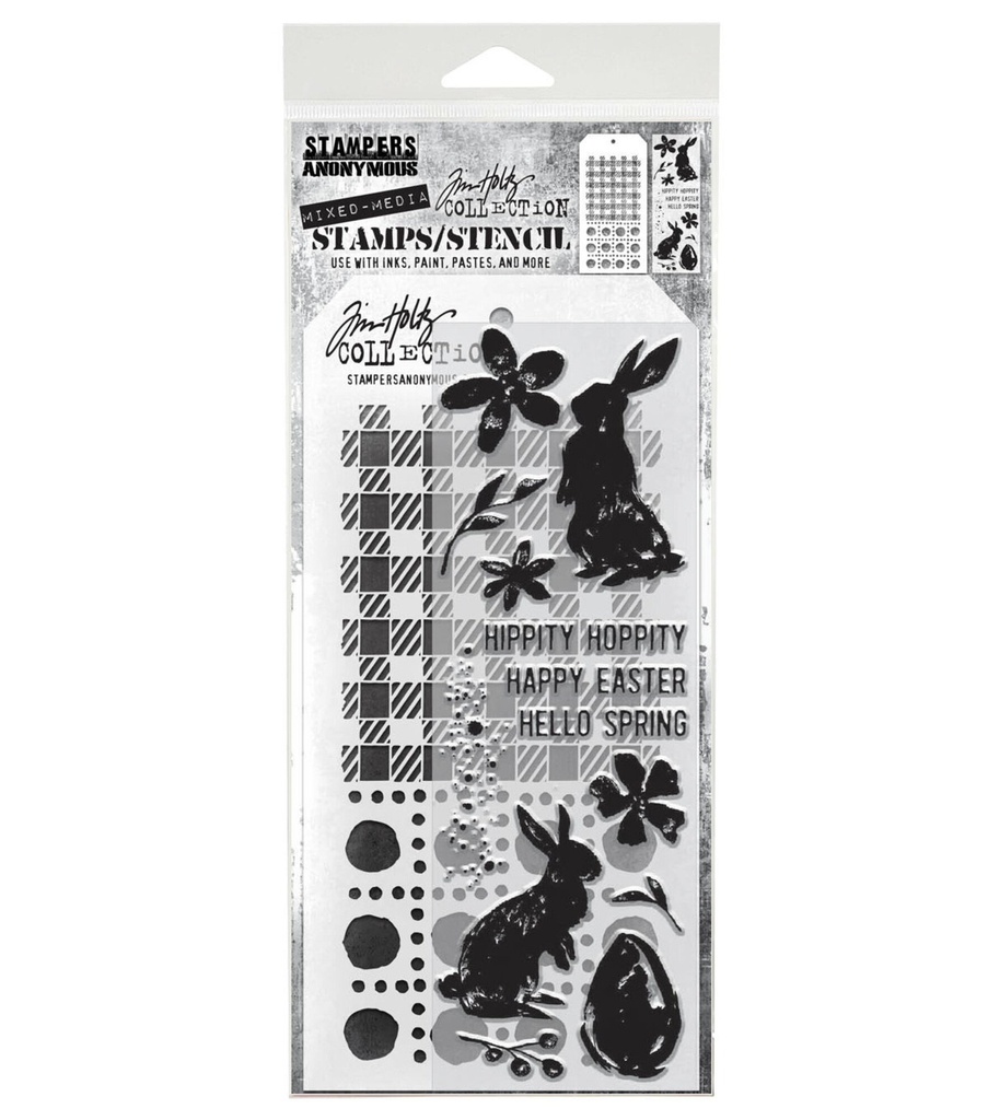 Tim Holtz Clear Stamps and Stencil - #63 Spring Shadows, Gingham, and Dotted Line
