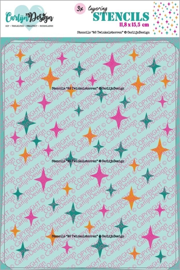 CarlijnDesign Stencils 3/Pkg A6 - CDSC-0039 Twinkel Sterren