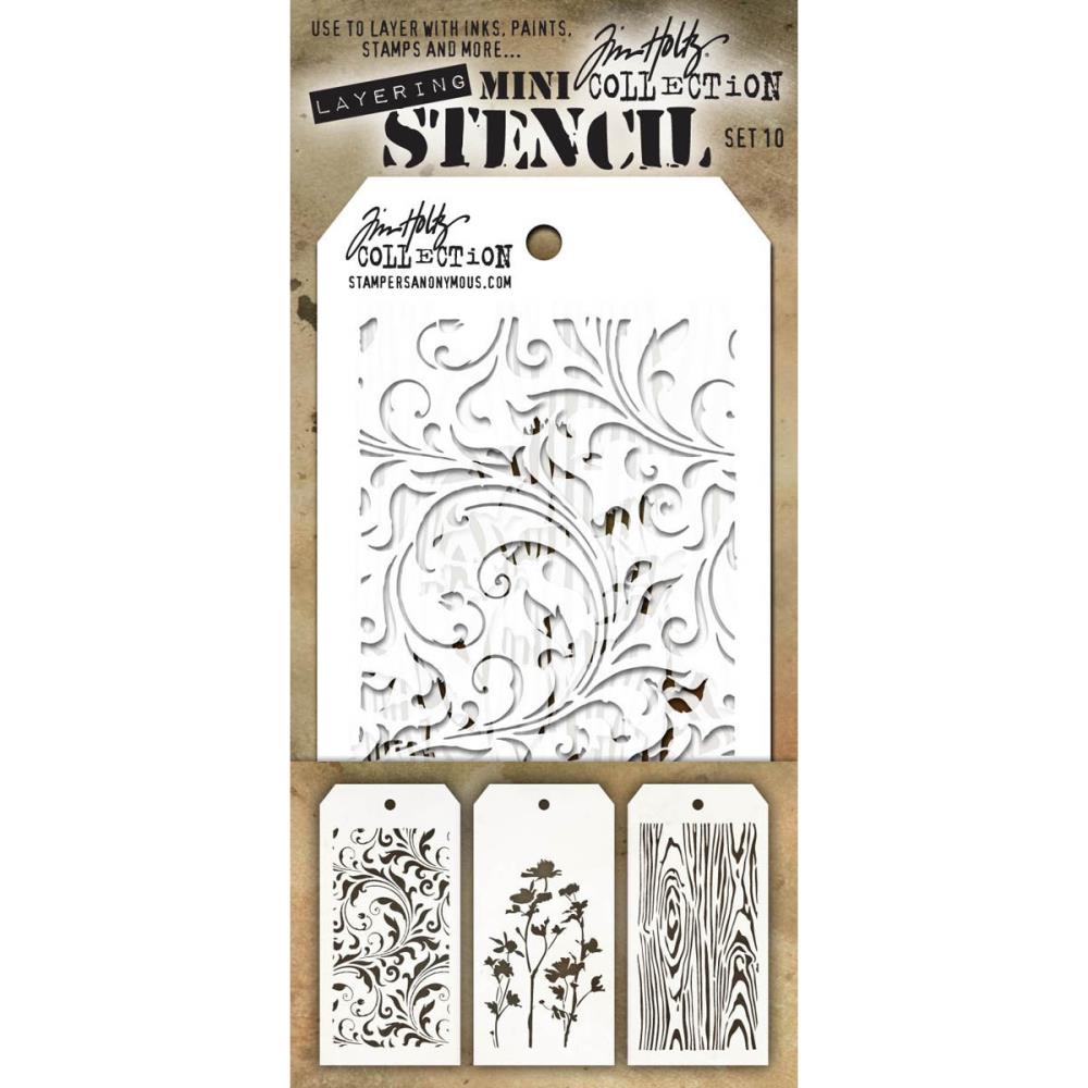 Tim Holtz Mini Layering Stencil Set 3/Pkg - Set #10