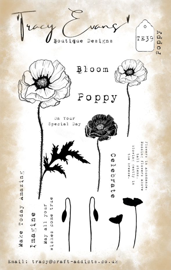 Tracy Evans Clear Stamps A6 - TE039 Poppy
