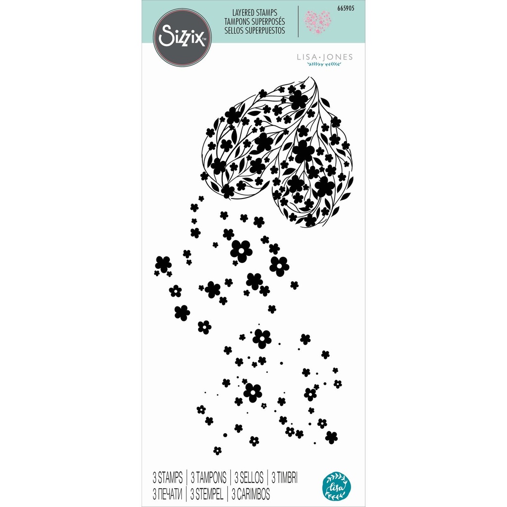 Sizzix Layered Clear Stamps Set By Lisa Jones 3/Pkg - Blossom Heart