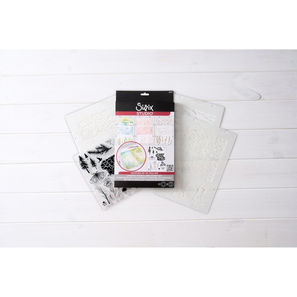 Sizzix Studio Stamps Set 17/Pkg & 3/Pkg Stencils By Vic Hollins - 666761 Nature