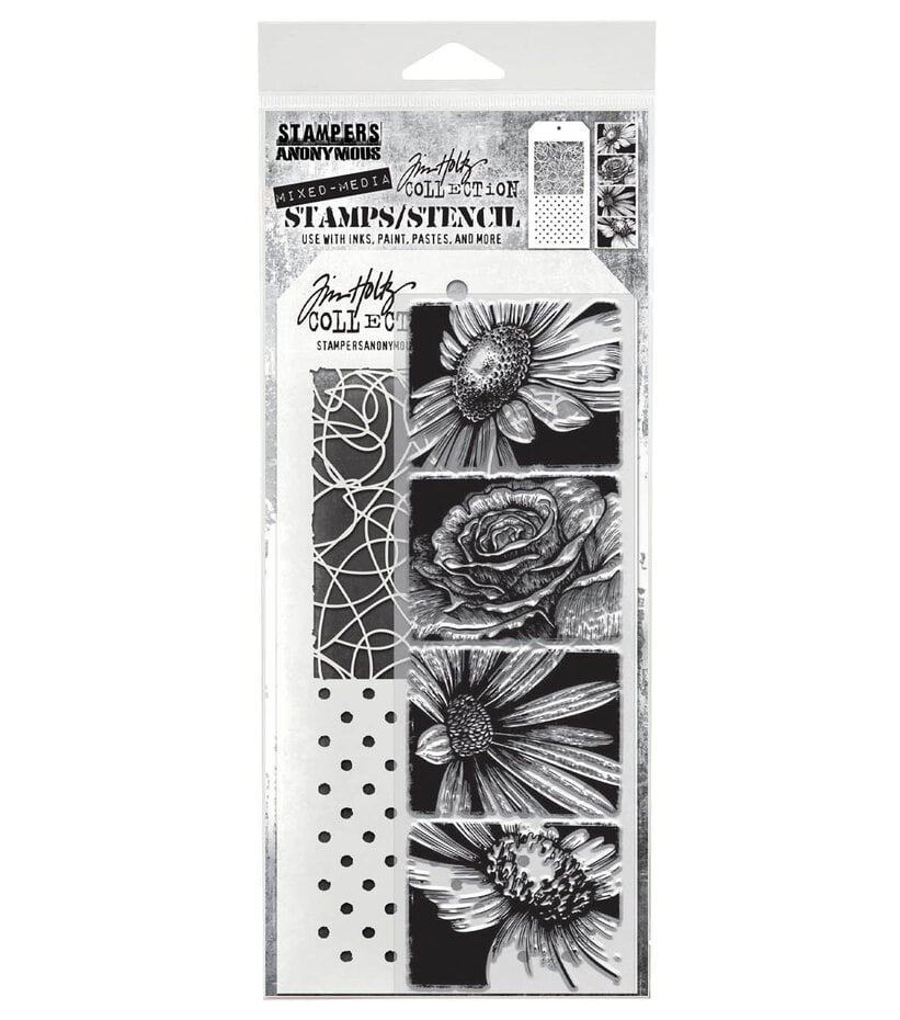 Tim Holtz Clear Stamps and Stencil - #80 Bold Botanicals, Doodle and Polkadot