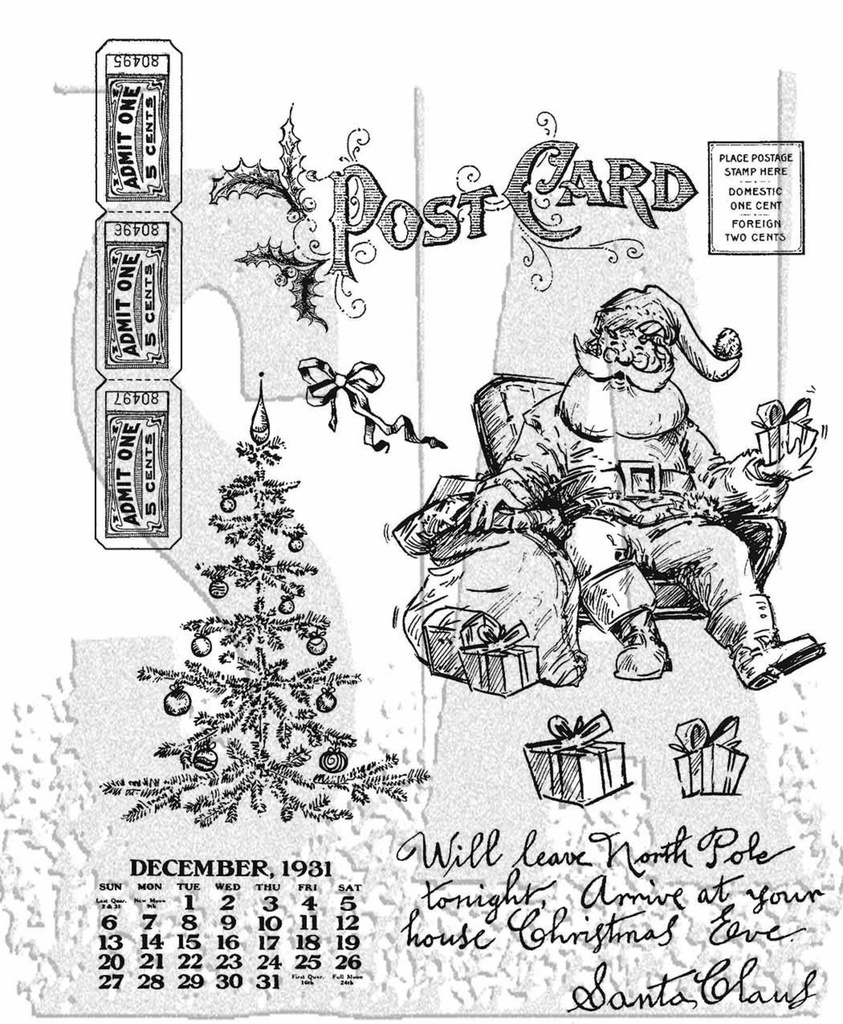 Tim Holtz Cling Stamps - CMS500 Santa Visit