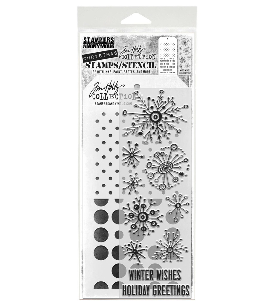 Tim Holtz Clear Stamps and Stencil - #85 Retro Flakes, Spots, Polkadot