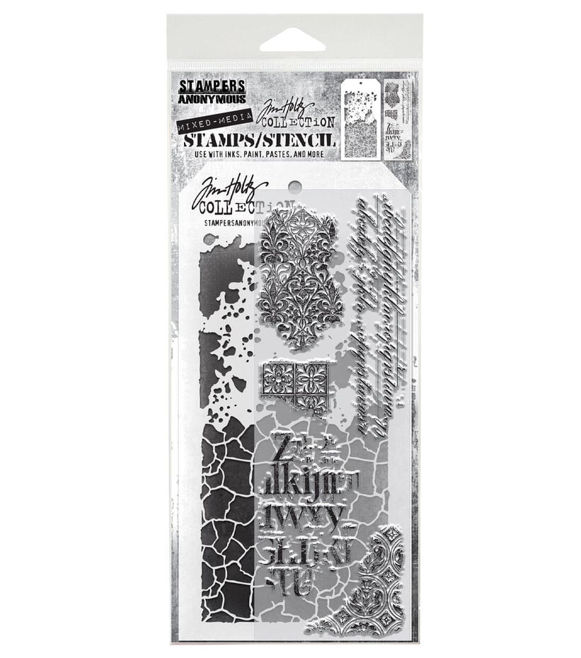 Tim Holtz Clear Stamps and Stencil - #23 Fragments, Grime and Crackle