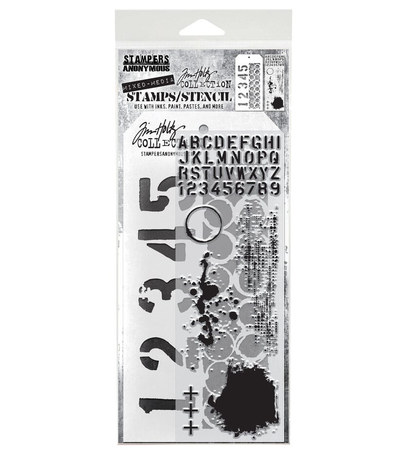 Tim Holtz Clear Stamps and Stencil - #22 Grunged, Numbered and Ringe