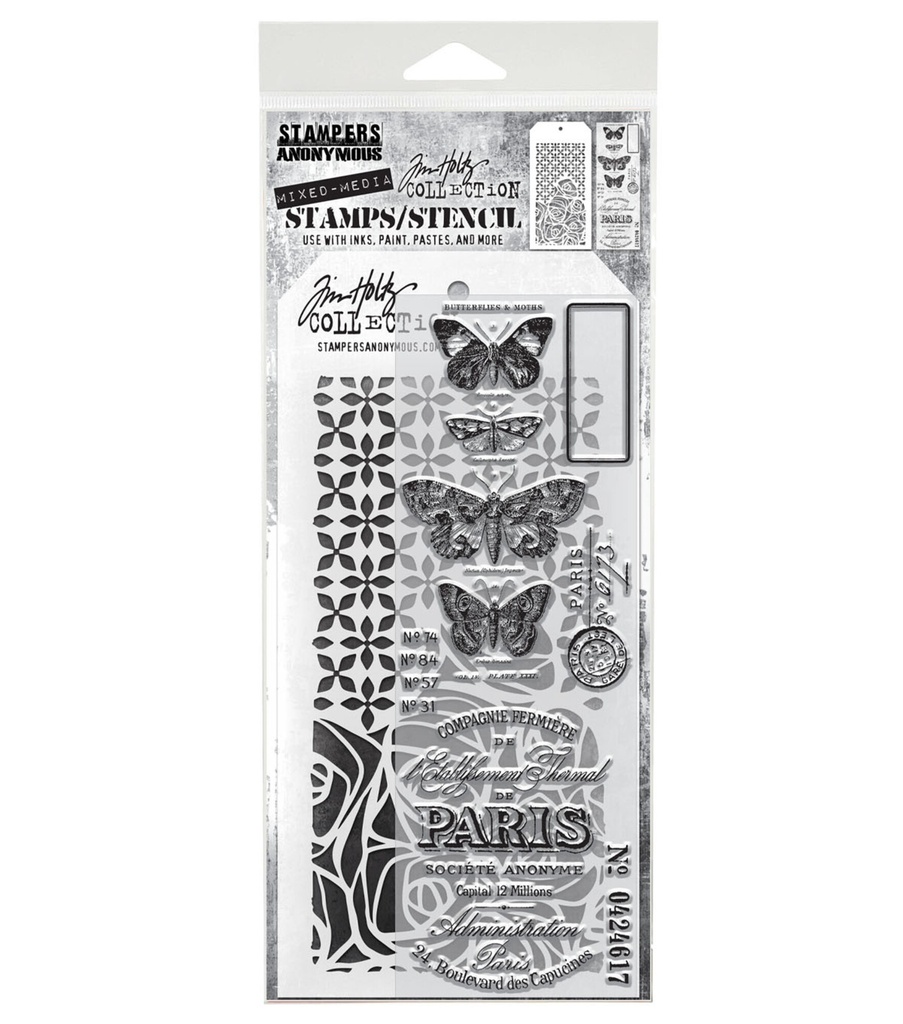 Tim Holtz Clear Stamps and Stencil - #20 Papillion, Nordic, Scribble