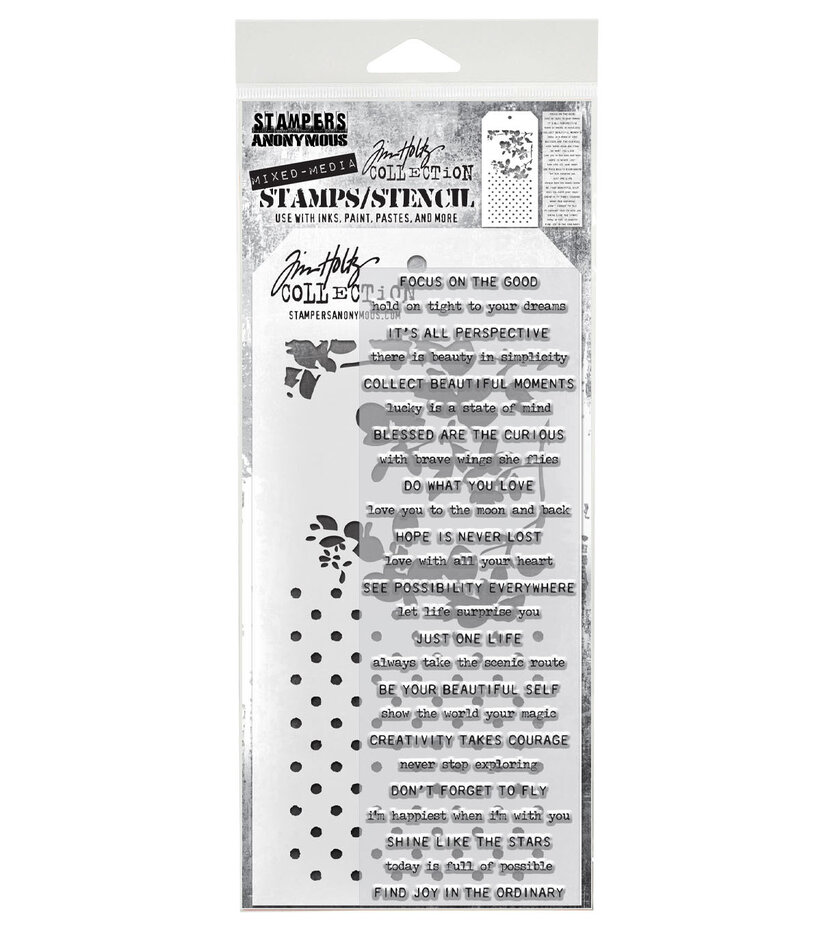 Tim Holtz Clear Stamps and Stencil - #13 Noteworthy, Blossom and Polkadot