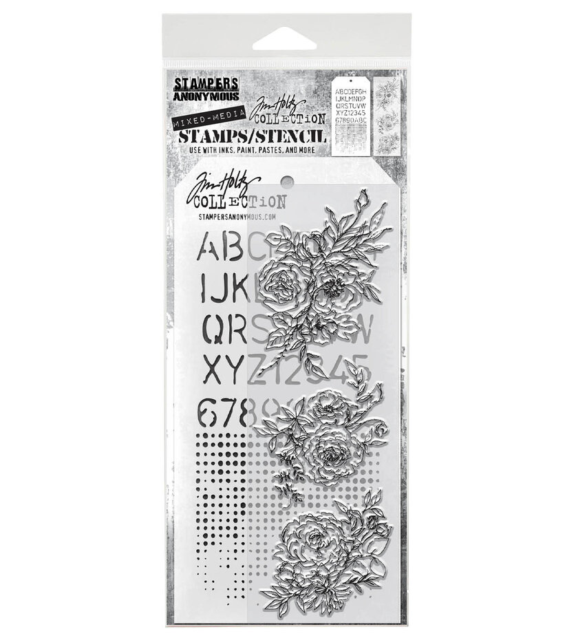 Tim Holtz Clear Stamps and Stencil - #38 Floral Outlines, Schoolhouse and Dot Fade