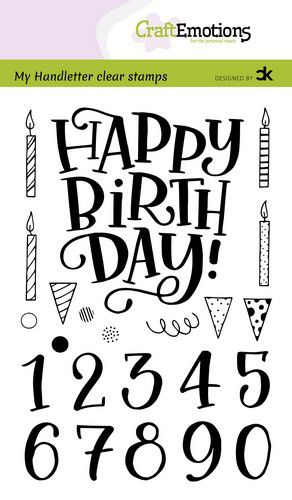 CraftEmotions Clear Stamps A6 - Handletter Happy Birthday & Numbers (Eng) by Carla Kamphuis