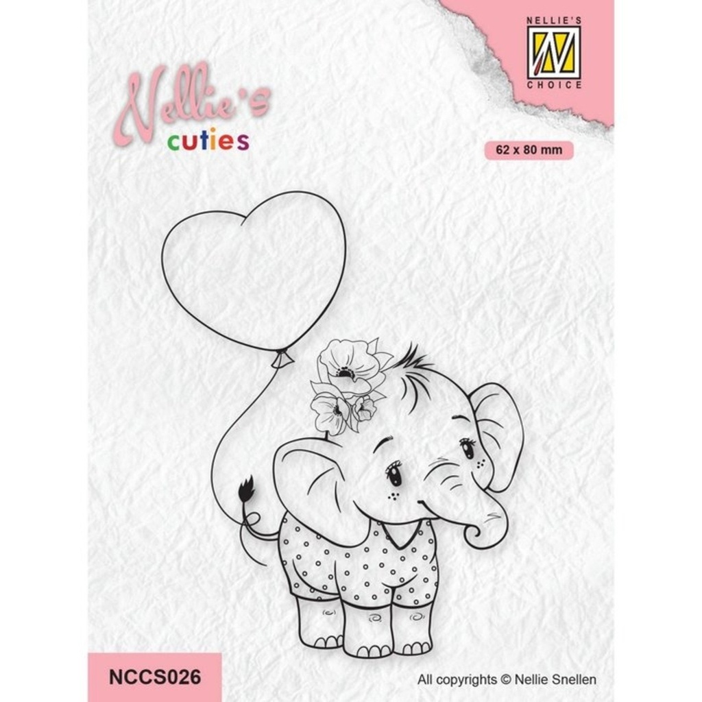 Nellie's Choice Clear Stamps Nellie's Cuties - Elephant with Heart Balloon