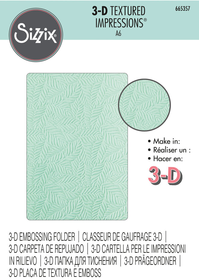 Sizzix 3D Textured Impressions Embossing Folder - 665357 Leaf Pattern
