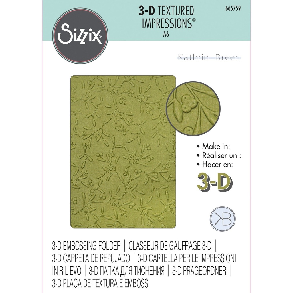 Sizzix 3-D Textured Impressions Embossing Folder By Kath Breen - Delicate Mistletoe
