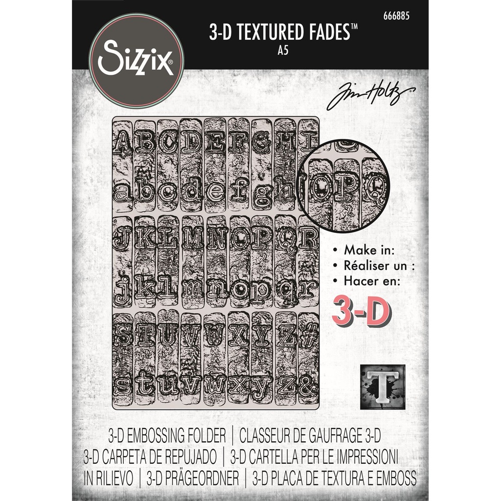 Sizzix 3-D Texture Fades Embossing Folder Typewriter Large