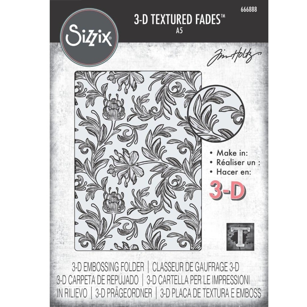 Sizzix 3-D Texture Fades Embossing Folder By Tim Holtz - 666888 Botanical Large