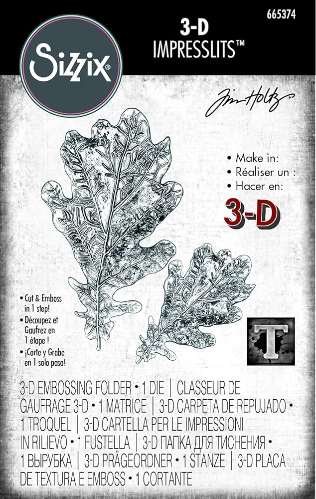 Sizzix 3D Impresslits Embossing Folder By Tim Holtz - 665374 Oak Leaf