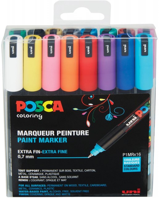 [180013] Posca Verfmarker 1MR Extrafijne gekallibreerde punt (0.7mm) - Basis Set 16/Pkg