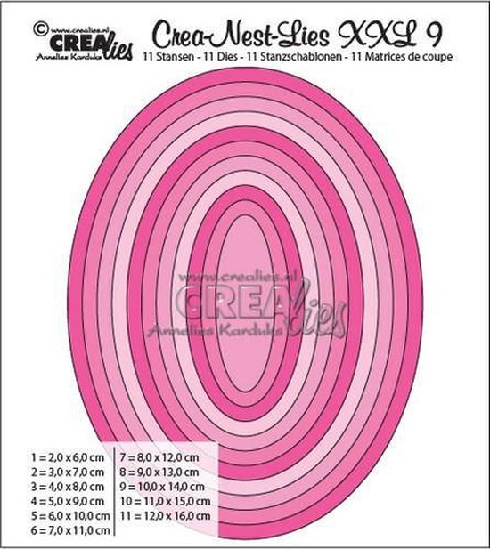 [180082] Crealies Crea-Nest-Lies Dies - XXL09 Stans Gladde ovalen, hele cm, basis 6 cm - 16 cm