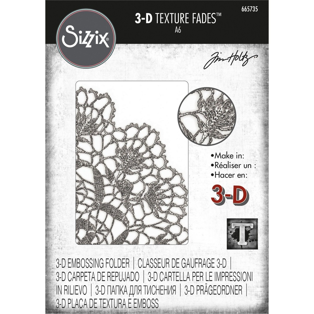 Sizzix Embossing Folder 3-D Texture Fades By Tim Holtz - Doily