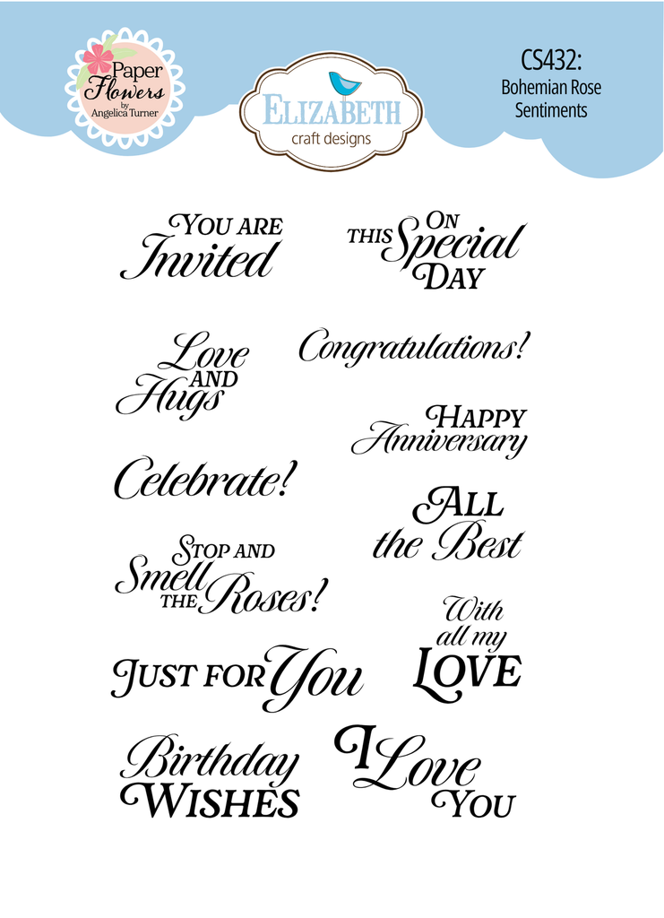 Elizabeth Craft Designs Clear Stamps - CS432 Bohemian Rose Sentiments