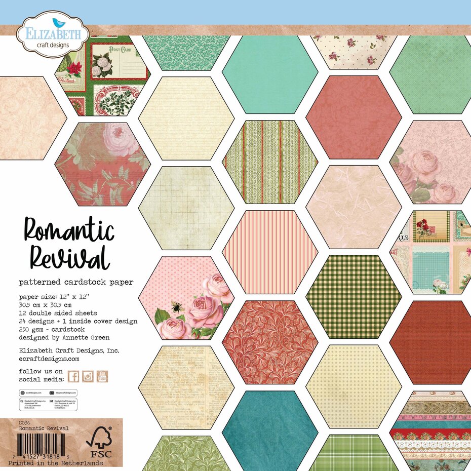 [180178] Elizabeth Craft Designs Patterned Cardstock Paper 12x12" - C036 Romantic Revival