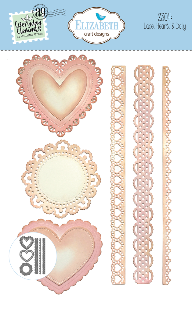 Elizabeth Craft Designs Cutting Dies - 2304 Lace, Heart & Doily