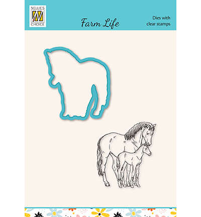 [180229] Nellie's Choice Cutting Die & Clear Stamp Farm Life - Paard & Veulen