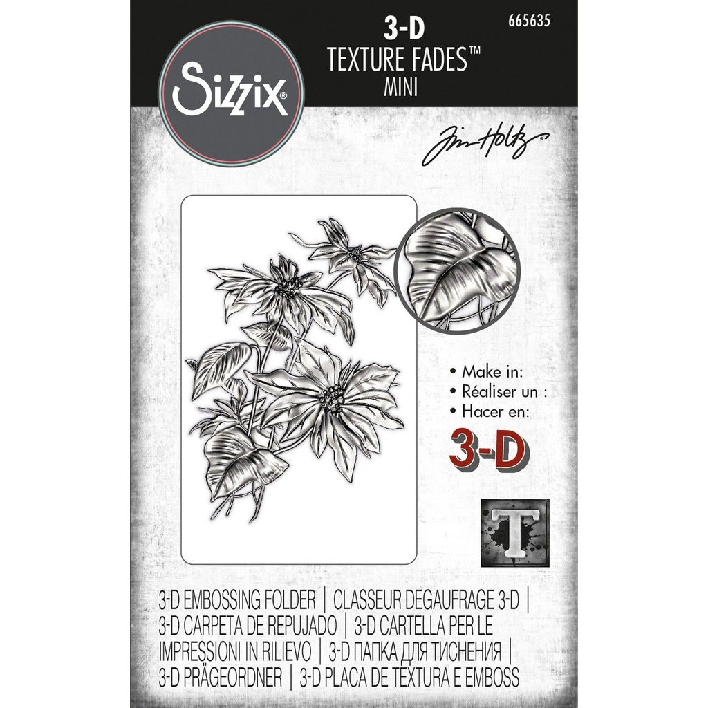 Sizzix Texture Fades Embossing Folder By Tim Holtz - Mini Poinsettia