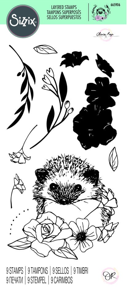 Sizzix Layered Clear Stamps By Olivia Rose - 665906 Floral Hedgehog
