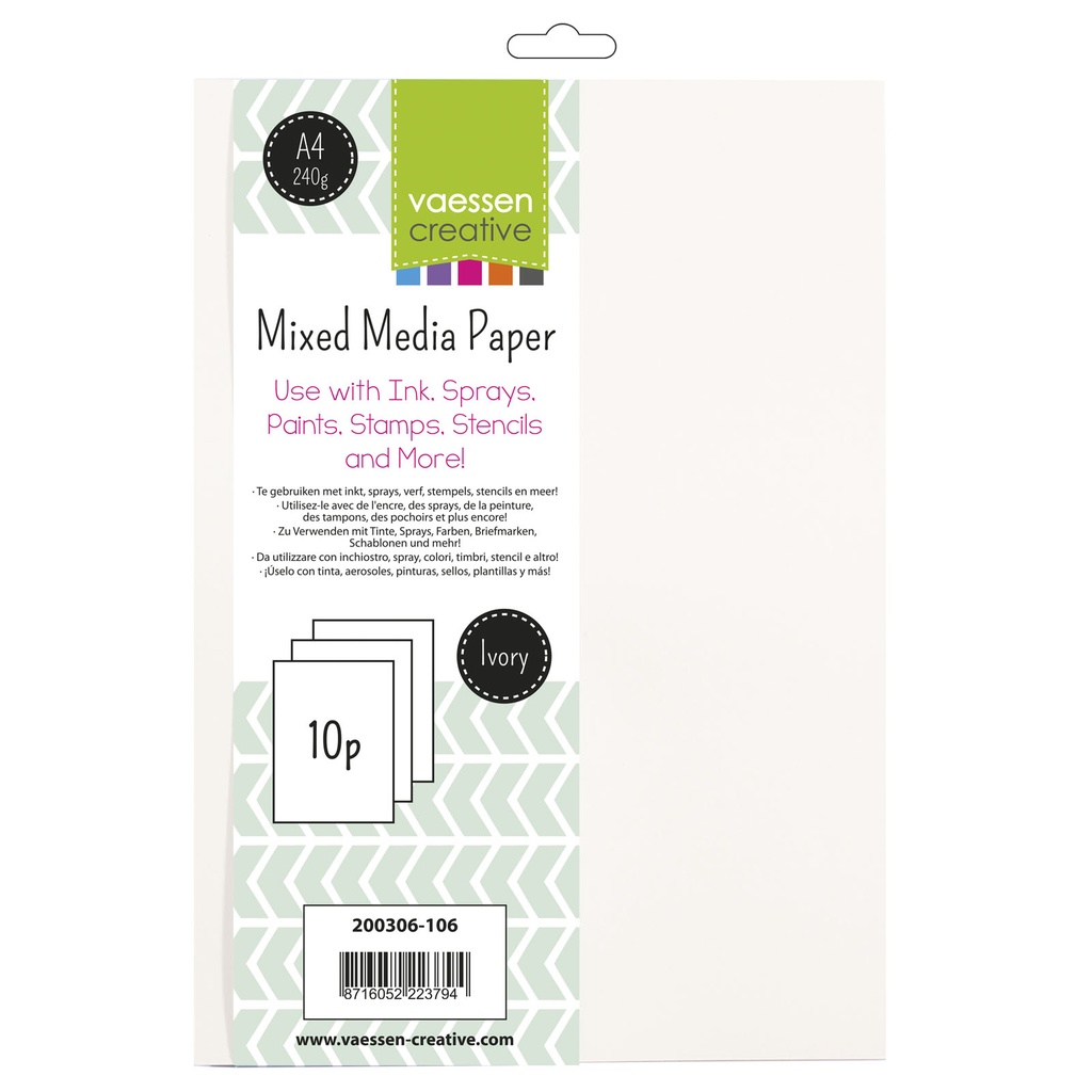 [180273] Vaessen Creative Papier mixed media Elfenbein A4 x10