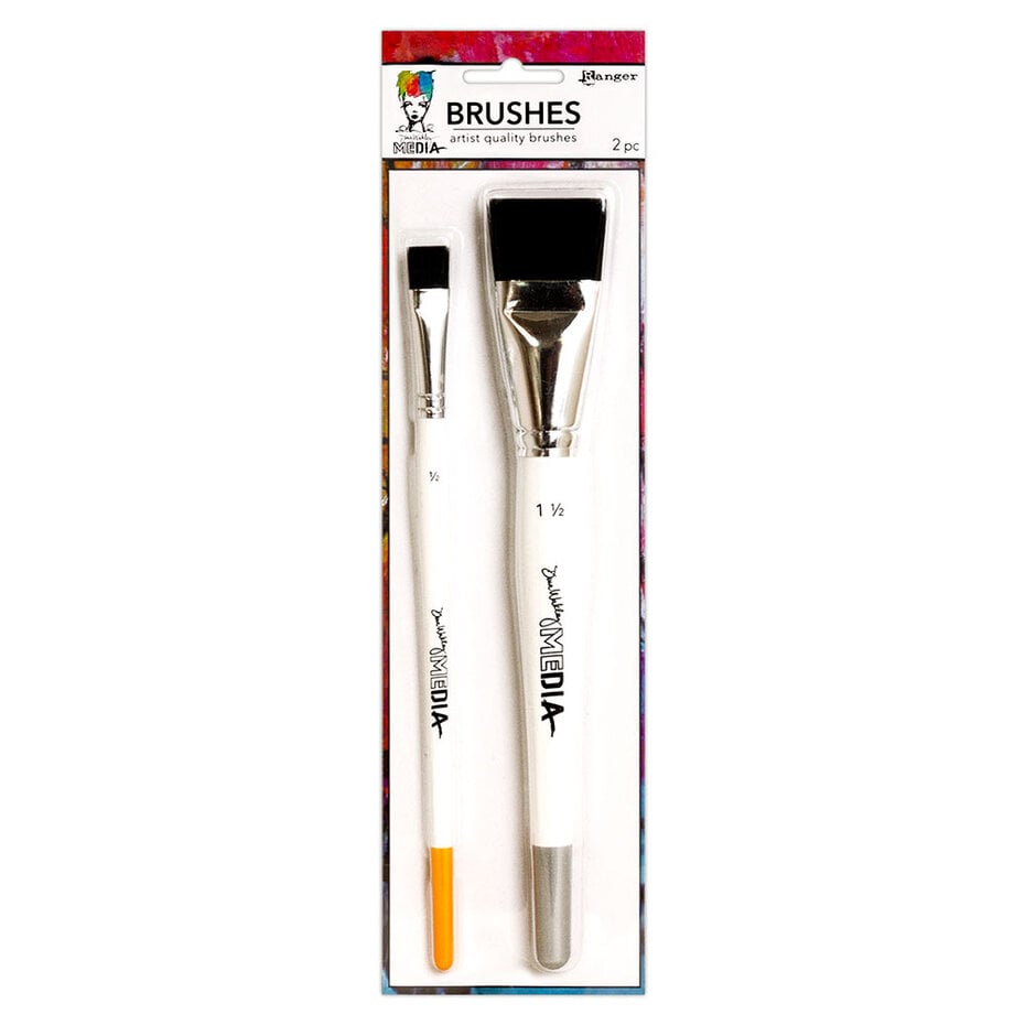 Dina Wakley MEdia Brushes 2/Pkg - Synthetic Bristle 1.5 & 0.5 Inch
