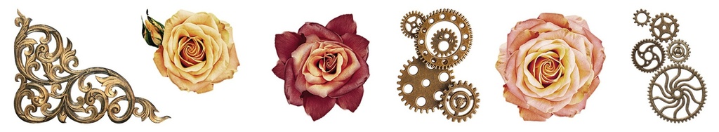 [180578] Studio Light Transparent Stickers on Roll - Grunge Roses & Gears