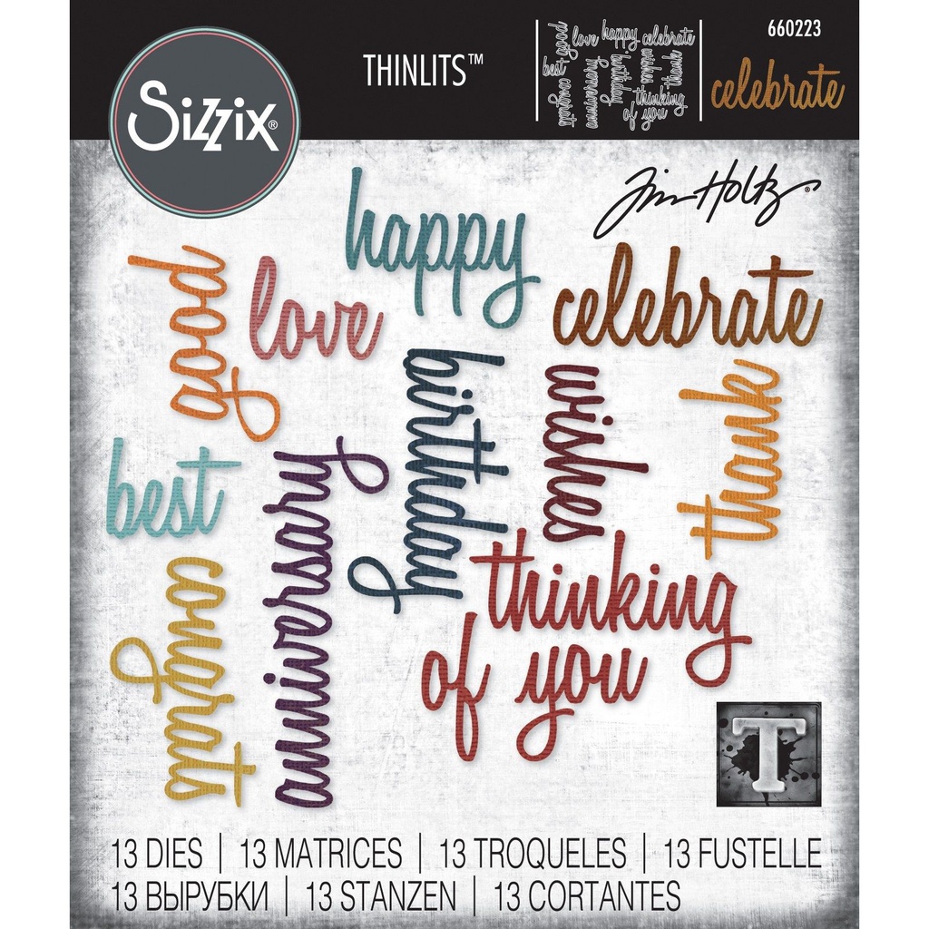 [180675] Sizzix Thinlits Dies By Tim Holtz 13/Pkg - 660223 Celebration Words Script