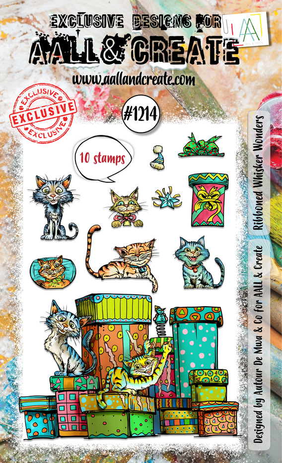 [180745] AALL & Create Clear Stamps A6 By Autour De Mwa & Co - #1214 Ribboned Whisker Wonders