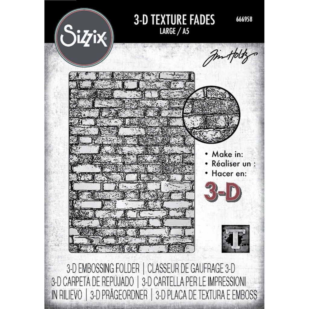 Sizzix 3-D Texture Fades Embossing Folder By Tim Holtz - 666958 Brickwork Large/A5