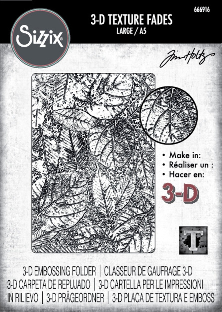 [180825] Sizzix 3-D Texture Fades Embossing Folder By Tim Holtz - 666916 Foliage Large/A5