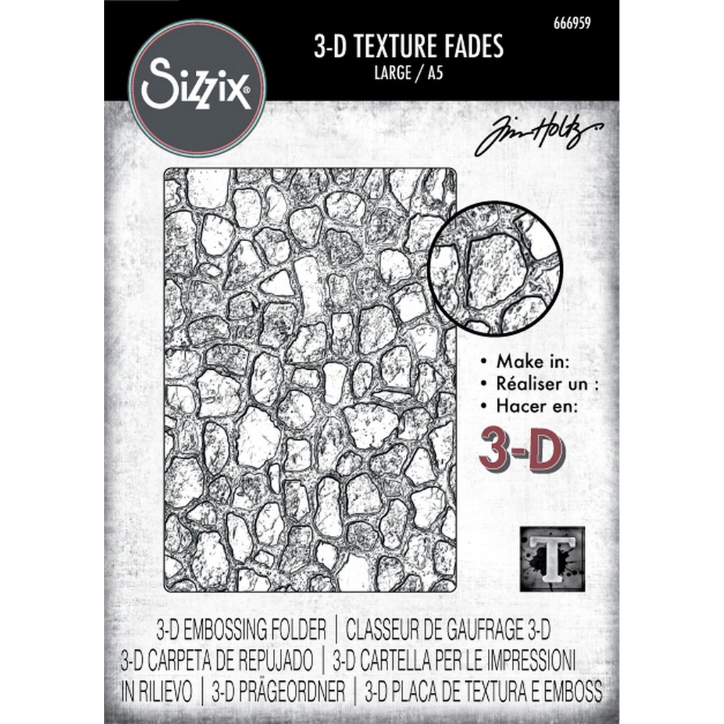 Sizzix 3-D Texture Fades Embossing Folder By Tim Holtz - 666959 Cobblestone Large/A5