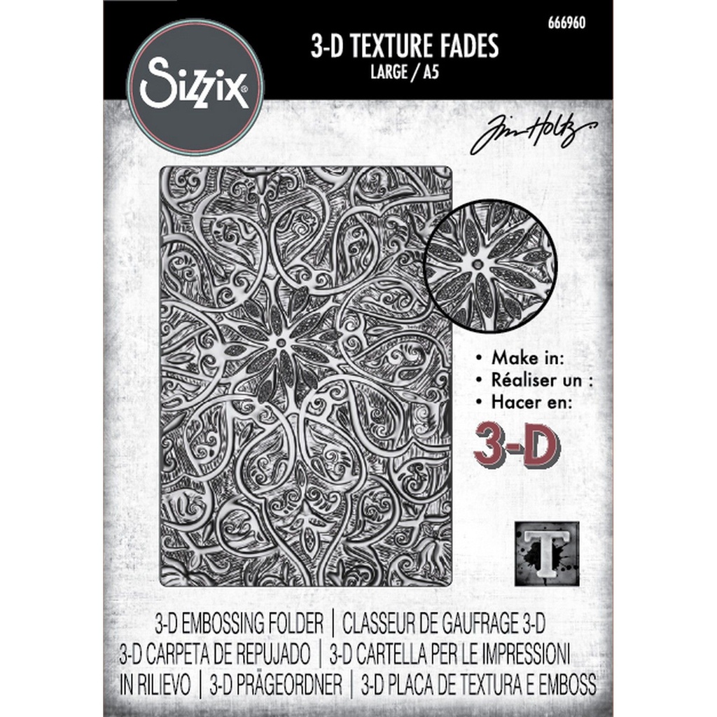 Sizzix 3-D Texture Fades Embossing Folder By Tim Holtz - 666960 Engraved Large/A5
