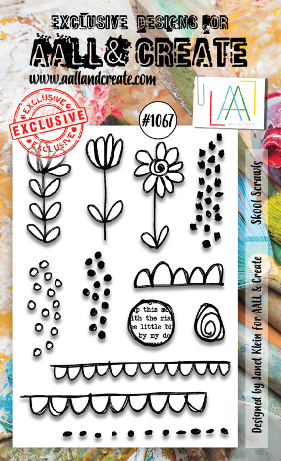 [180992] AALL & Create Clear Stamps A6 By Janet Klein - #1067 Skool Scrawls