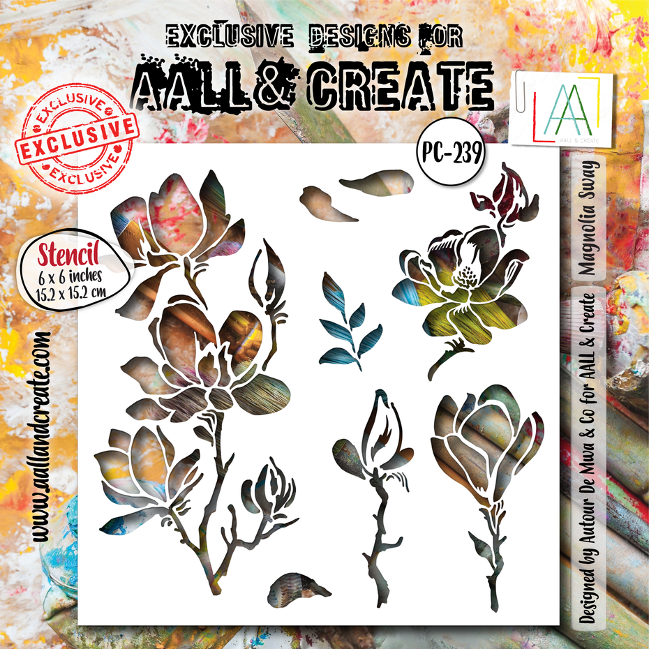 [181058] AALL & Create Stencils 6"x6" By Autour de Mwa & Co - #239 Magnolia Sway