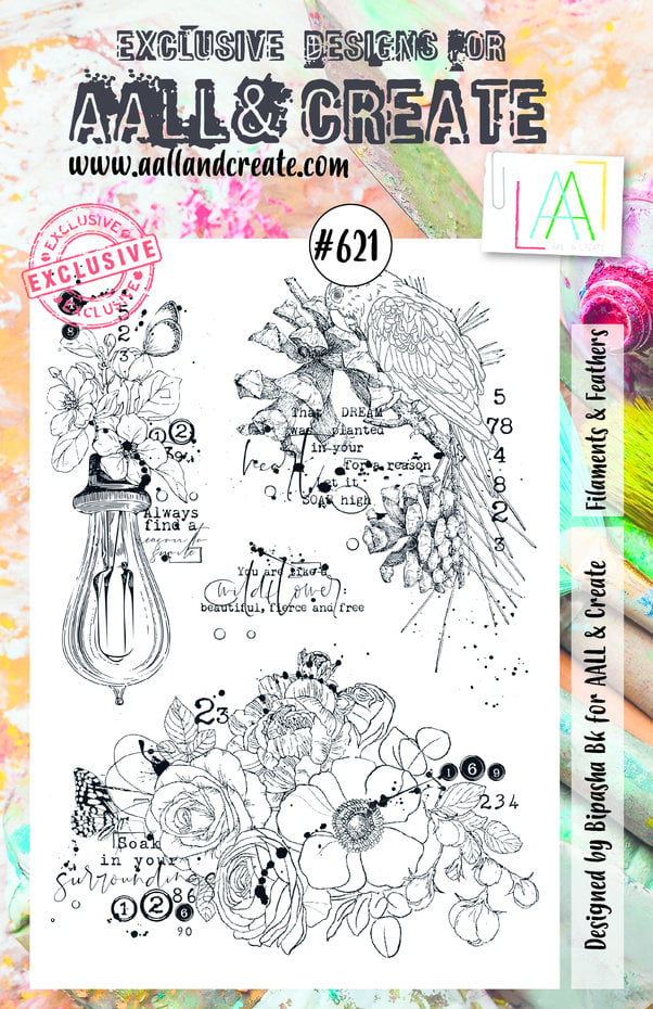 AALL & Create Clear Stamps A5 By Bipasha Bk - #621 Filaments & Feathers