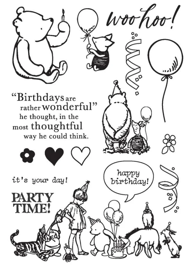 Simple Stories Clear Stamps - Say Cheese Classic Pooh Birthday Stamps Make A Wish!