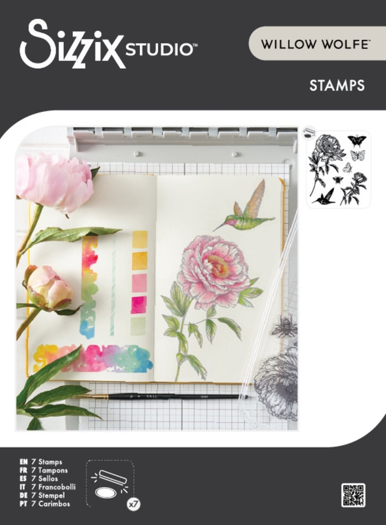 [181348] Sizzix Studio Clear Stamps By Willow Wolfe 7/Pkg - 666926 Flowers and Creatures