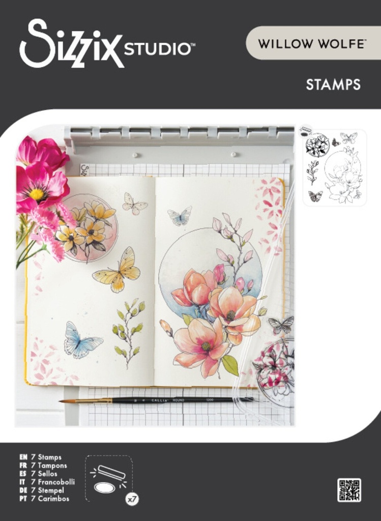 Sizzix Studio Clear Stamps By Willow Wolfe 7/Pkg - 667027 Magnolia