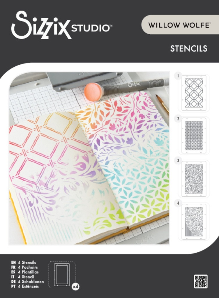 Sizzix Studio Layered Stencils By Willow Wolfe 4/Pkg - 667004 Backgrounds