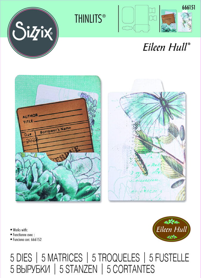 Sizzix Thinlits Dies By Eileen Hull 5/Pkg - 666151 Library Pocket ATC Card & Tabs